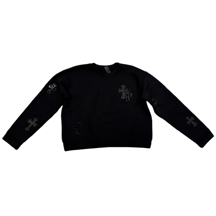 Chrome Hearts 'Cross Pony Patent Leather Patch' Black Crewneck Sweater