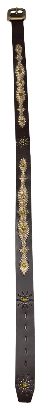 Studded 'Tan Snakeskin Sun Gem' Black Belt