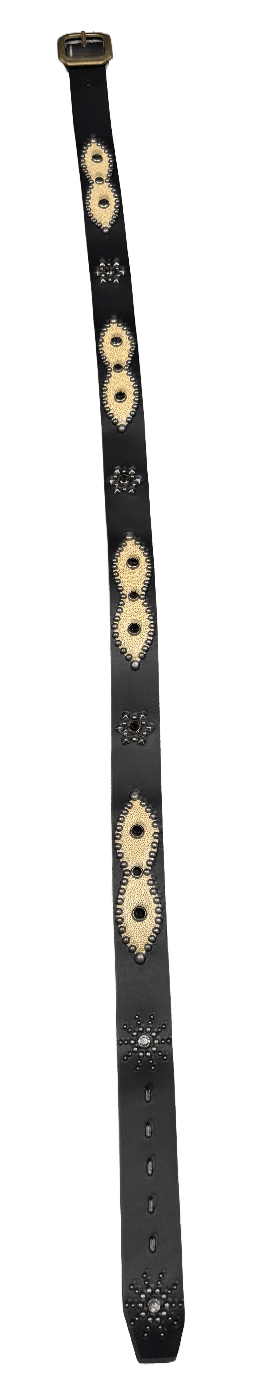 Studded 'Tan Snakeskin/ Sun Gem' Black Belt