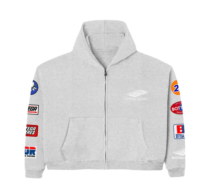 Bottega Desires 'Patches' Grey Zip Up Hoodie