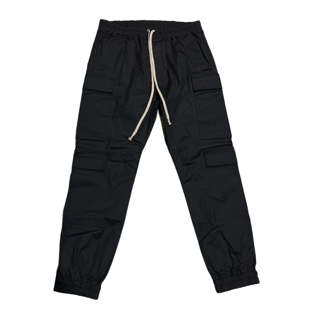 Rick Owens 'Black' Waxed Cargo Jogger Pants