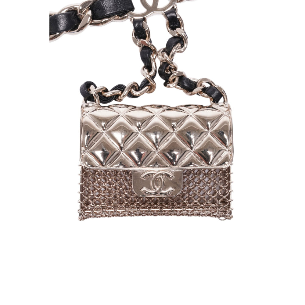 Chanel 'Leather Quilted Bag Pendant' Gold Plated Leather Necklace