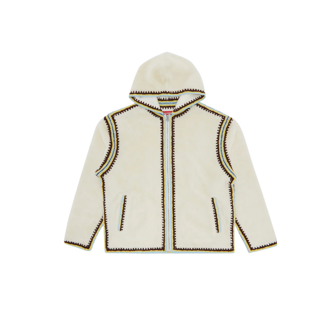 Supreme 'Cream' Crochet Edge Hooded Zip Up Sweater