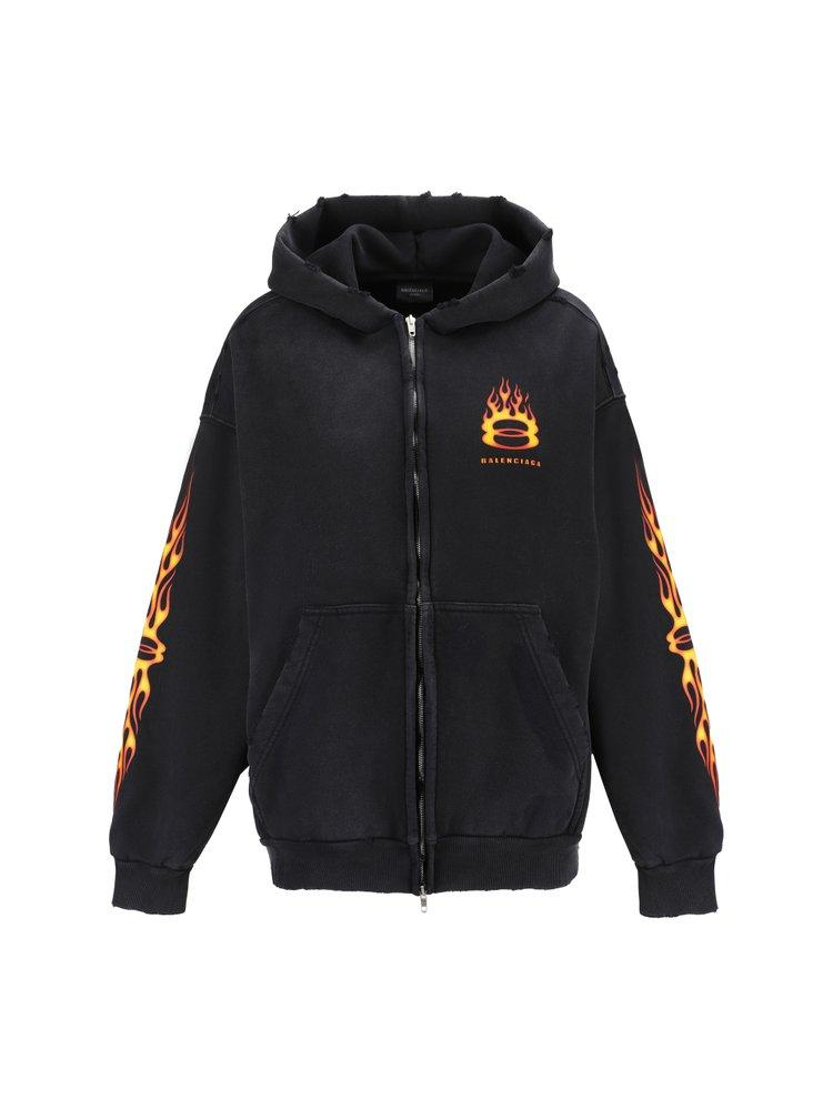 Balenciaga 'Burning Unity' Black Bermuda Zip Up Hoodie