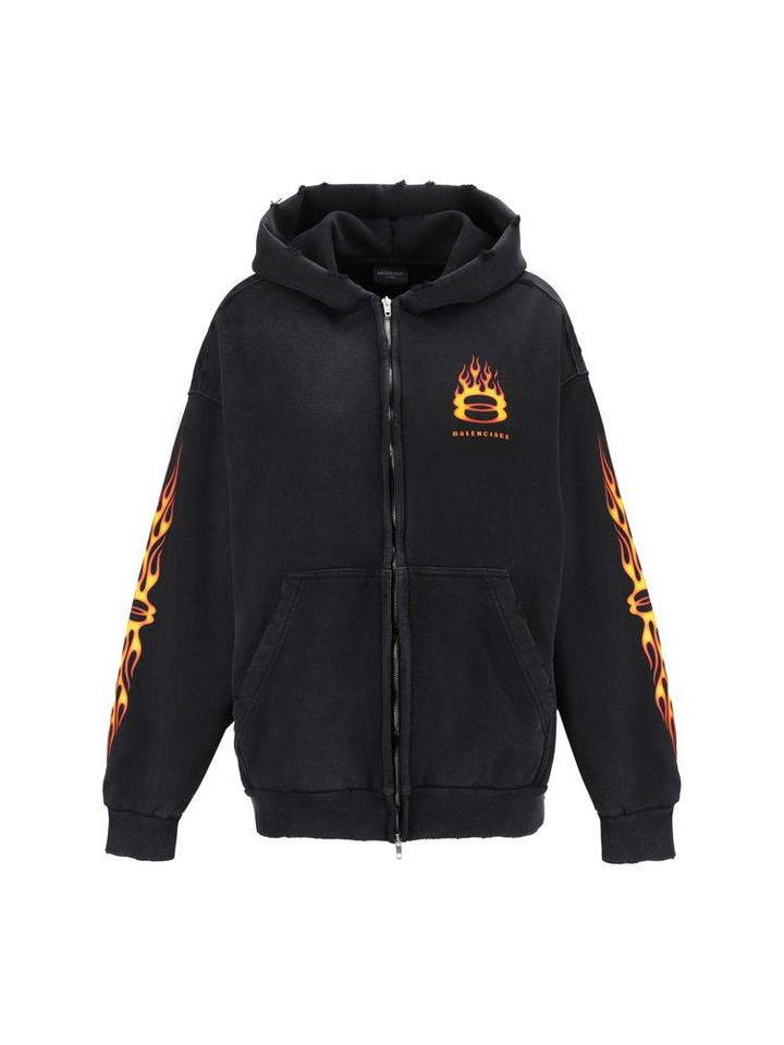 Balenciaga 'Burning Unity' Black Bermuda Zip Up Hoodie