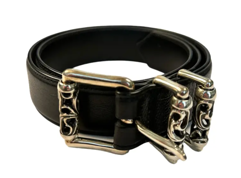 Chrome Hearts 'Double Roller' Black Leather Belt