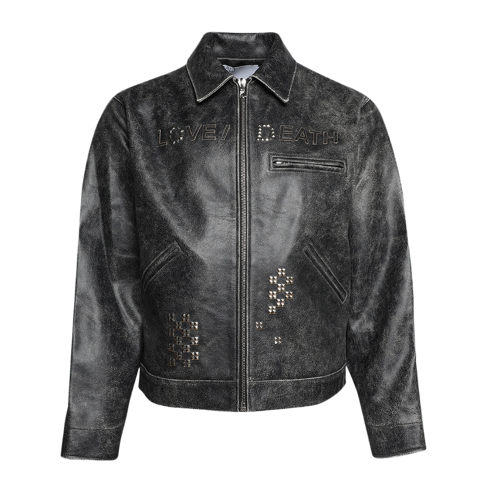 Paly 'Love/Death' Cracked Black Leather Jacket