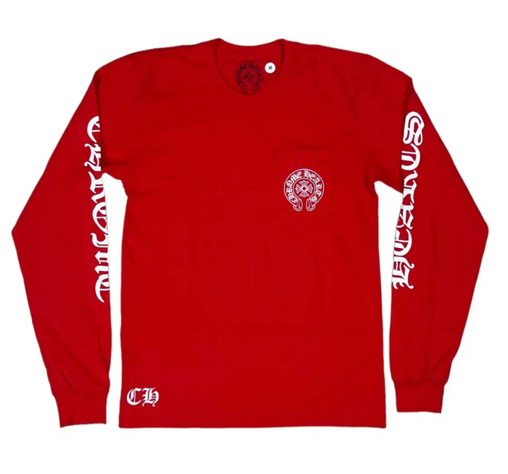 Chrome Hearts 'Scroll Logo' Red Longsleeve Tee