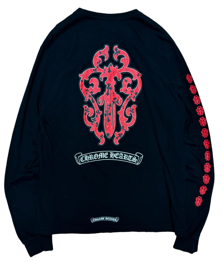 Chrome Hearts 'Red Floral Dagger' Black Longsleeve