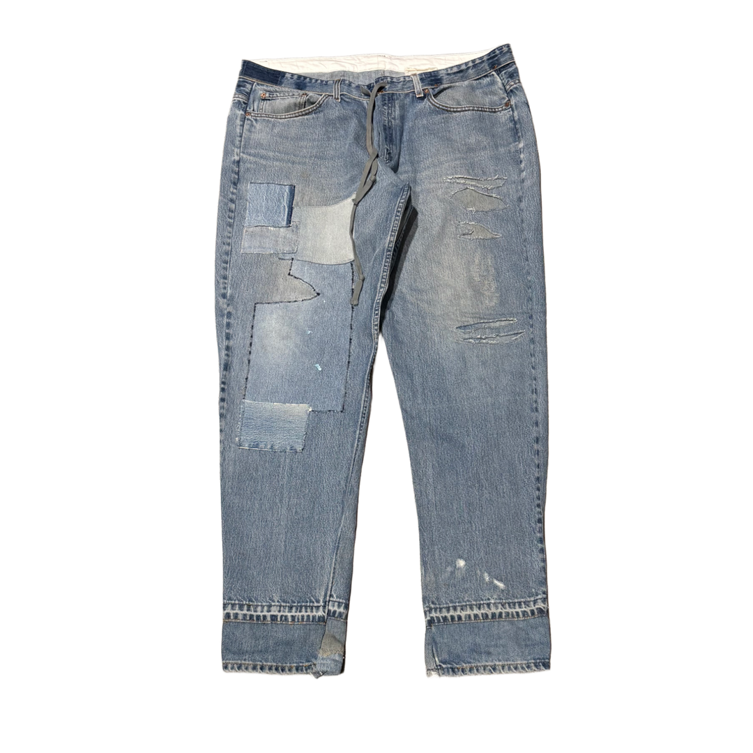 Greg Lauren 'Blue' Distressed Patchwork Jeans