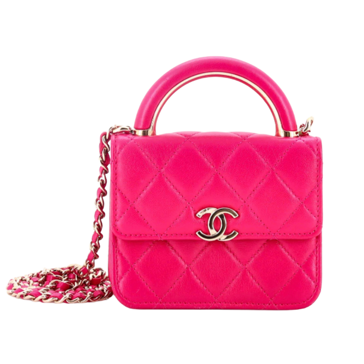 Chanel 'Charming Handle Flap' Clutch Quilted Lambskin Mini Pink