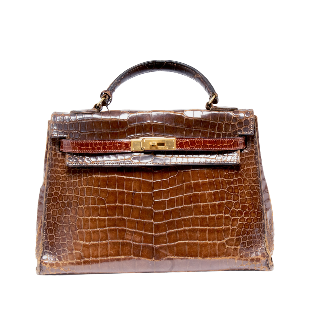 Hérmés Vintage 'Shiny Porosus Crocodile' Kelly 32 1940 Bag