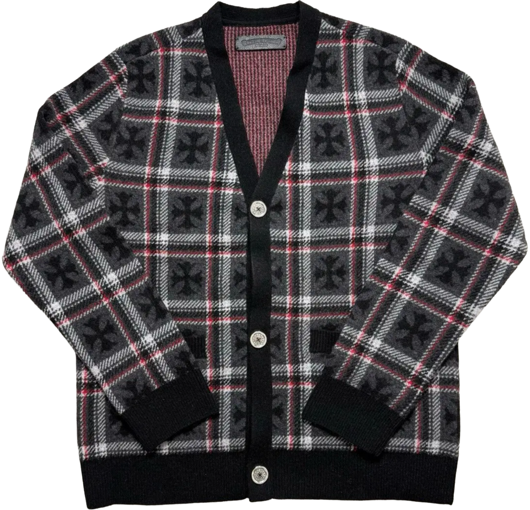 Chrome Hearts 'Mama Tried' Plaid Cashmere Cardigan Sweater