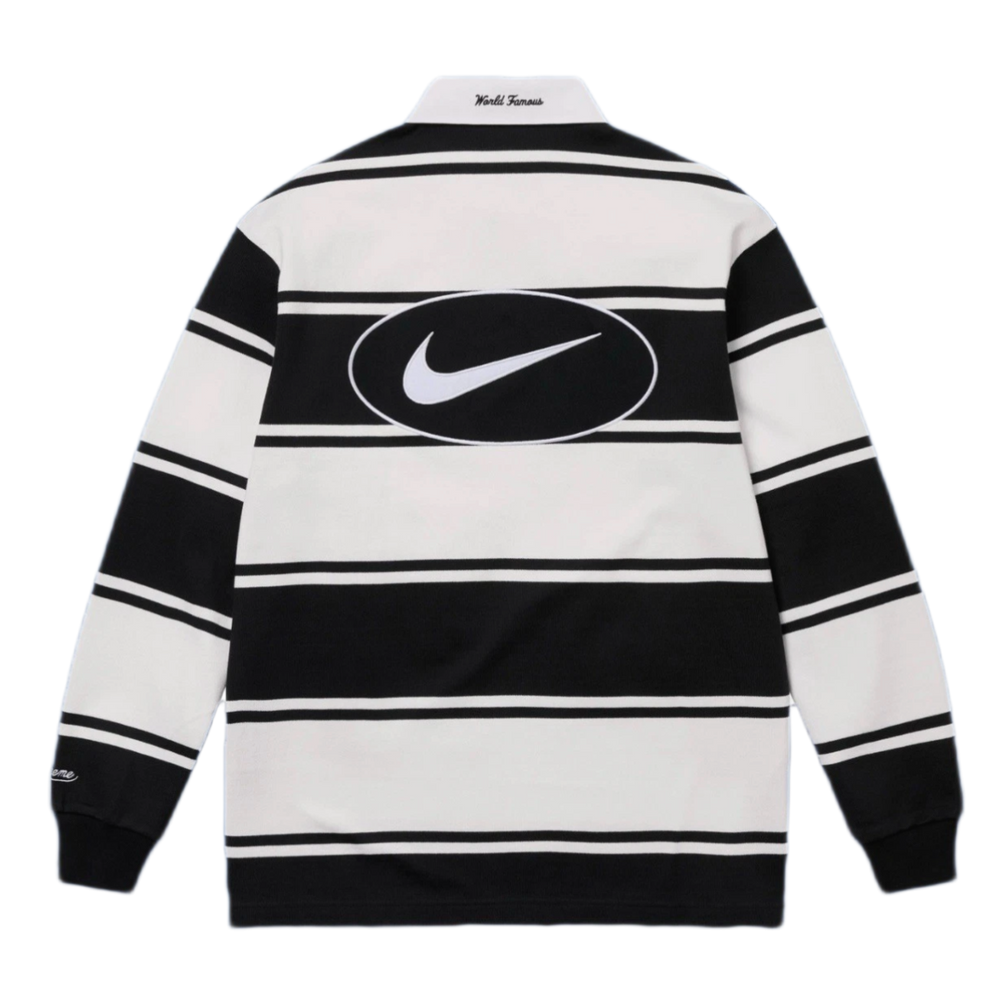 Supreme x Nike 'White & Black Striped Appliqué Rugby Polo' Longsleeve Tee