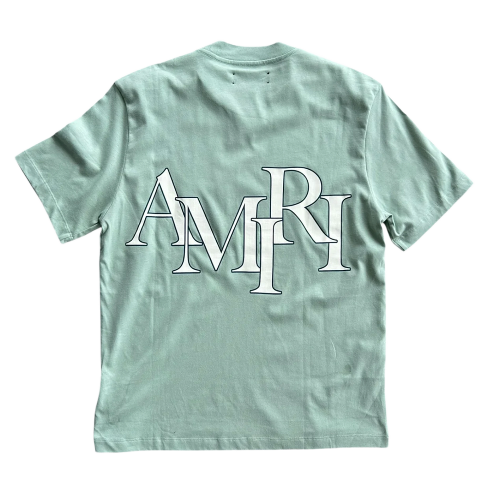 Amiri 'Staggered Logo' Frosty Green Tee