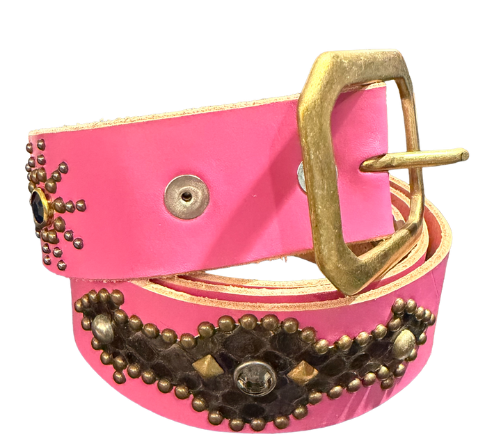 Studded 'Brown Snakeskin/ Sun Gem' Pink Belt