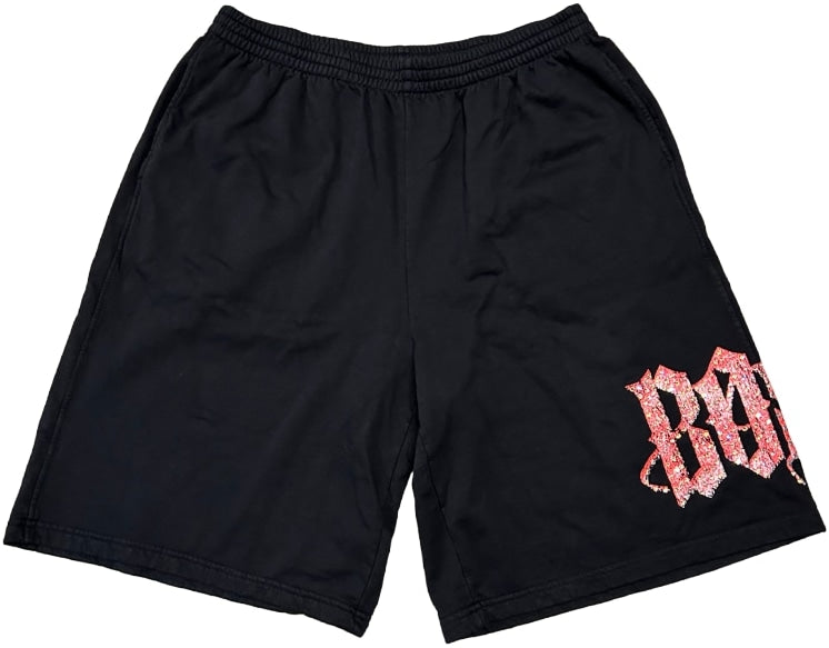 Bossi 'Black/White' Classic Logo Rhinestone Sweatshorts
