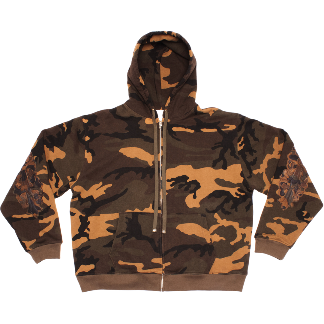 Chrome Hearts 'Camo Leather Horseshoe Patch' Thermal Zip Up Hoodie