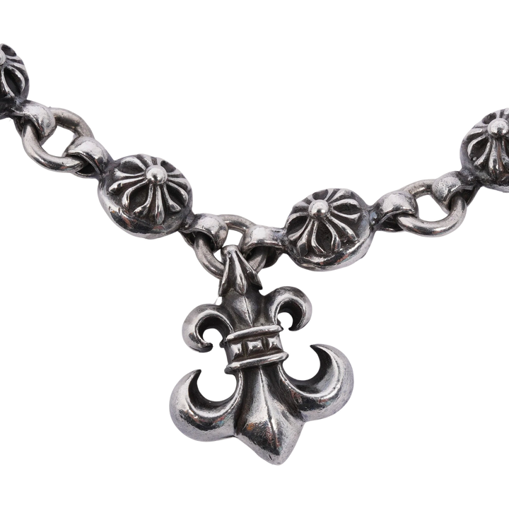 Chrome Hearts 'Fluer De Lis' 10in Silver Crossball Charm Bracelet