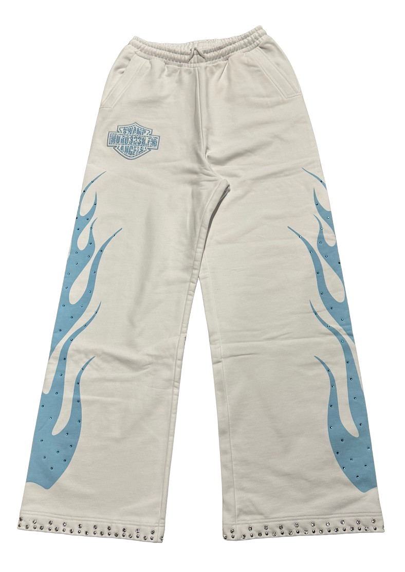 Murd333r.fm 'Chop333r' White Gemstone Flare Sweats