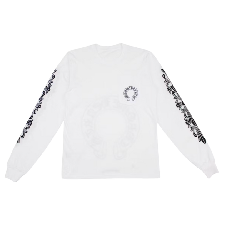 Chrome Hearts 'Horseshoe' Floral Sleeve White Longsleeve Tee
