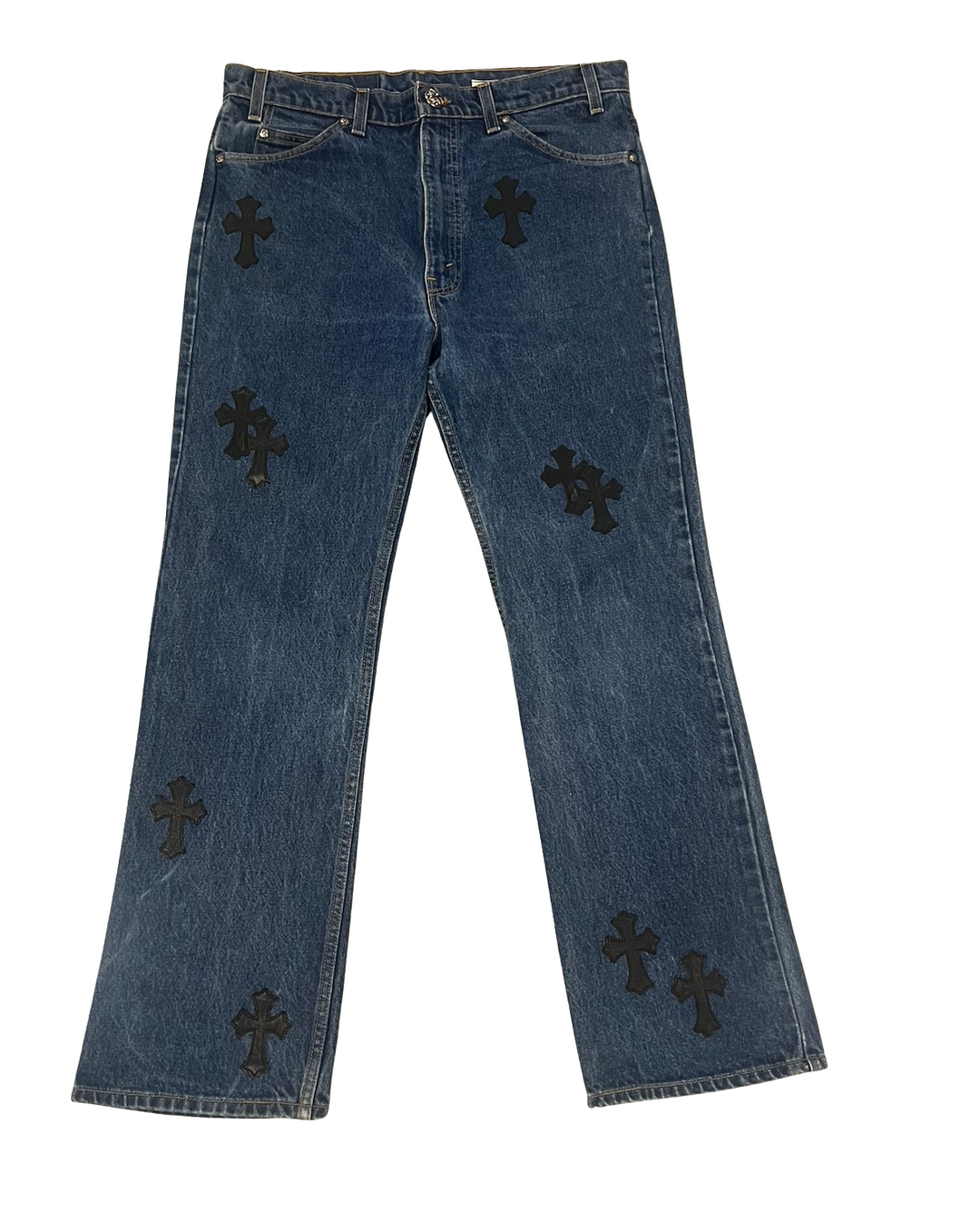 Chrome Hearts '20 Black Leather Patch' Dark Blue Jeans