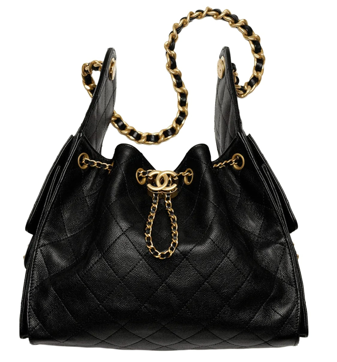 Chanel 'Black Qulited Caviar' 25 Mini Gold Hardware Handbag