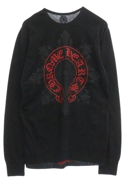 Chrome Hearts Red Horseshoe Logo Thermal Longsleeve Tee