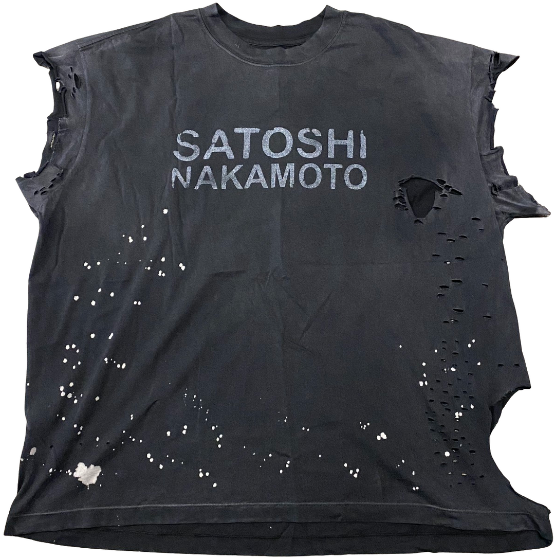 Satoshi Nakamoto 'Destroyed Luke' Cutoff Black Tee