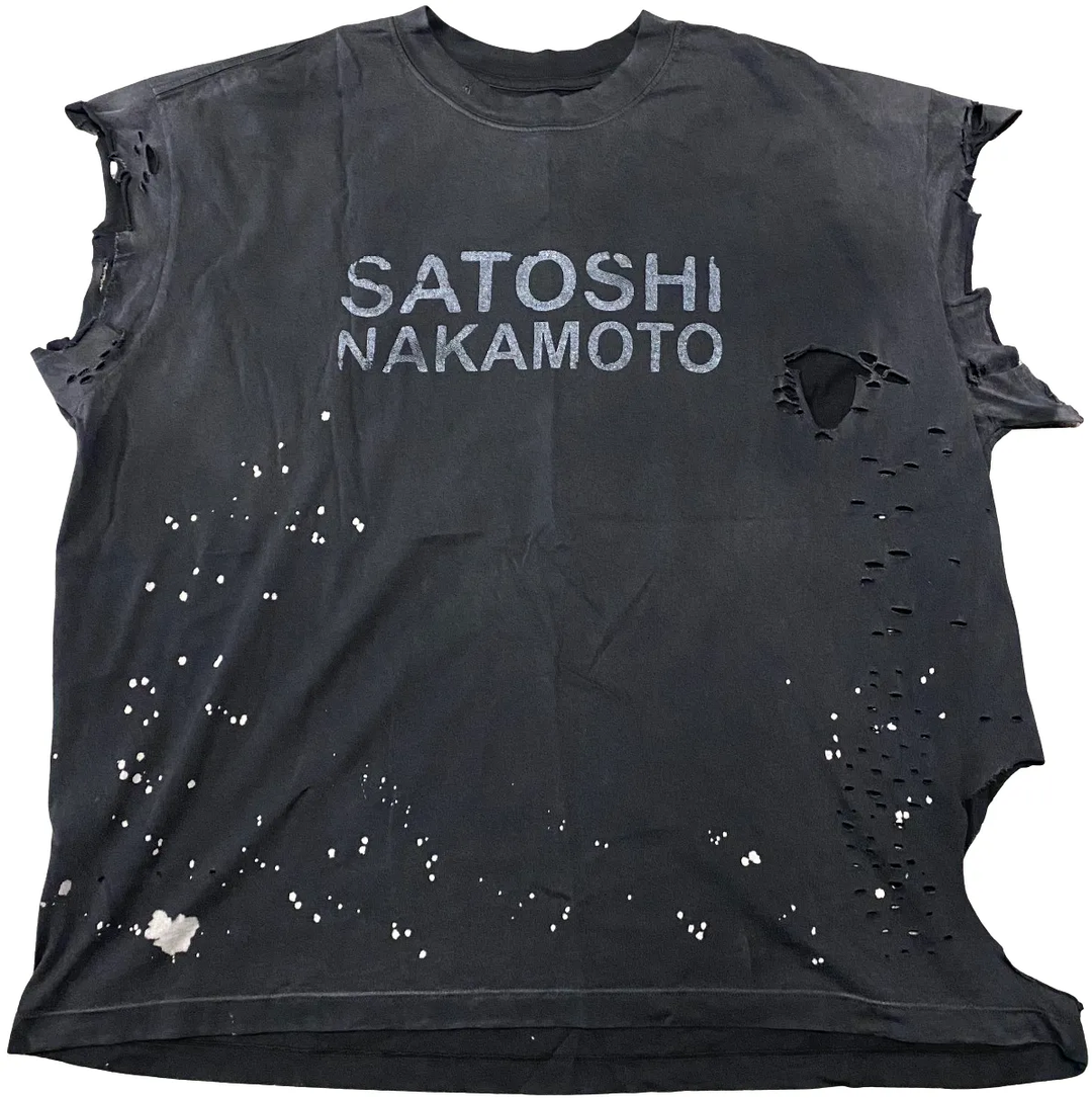 Satoshi Nakamoto 'Destroyed Luke' Cutoff Black Tee