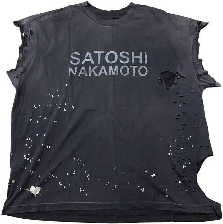 Satoshi Nakamoto 'Destroyed Luke' Cutoff Black Tee