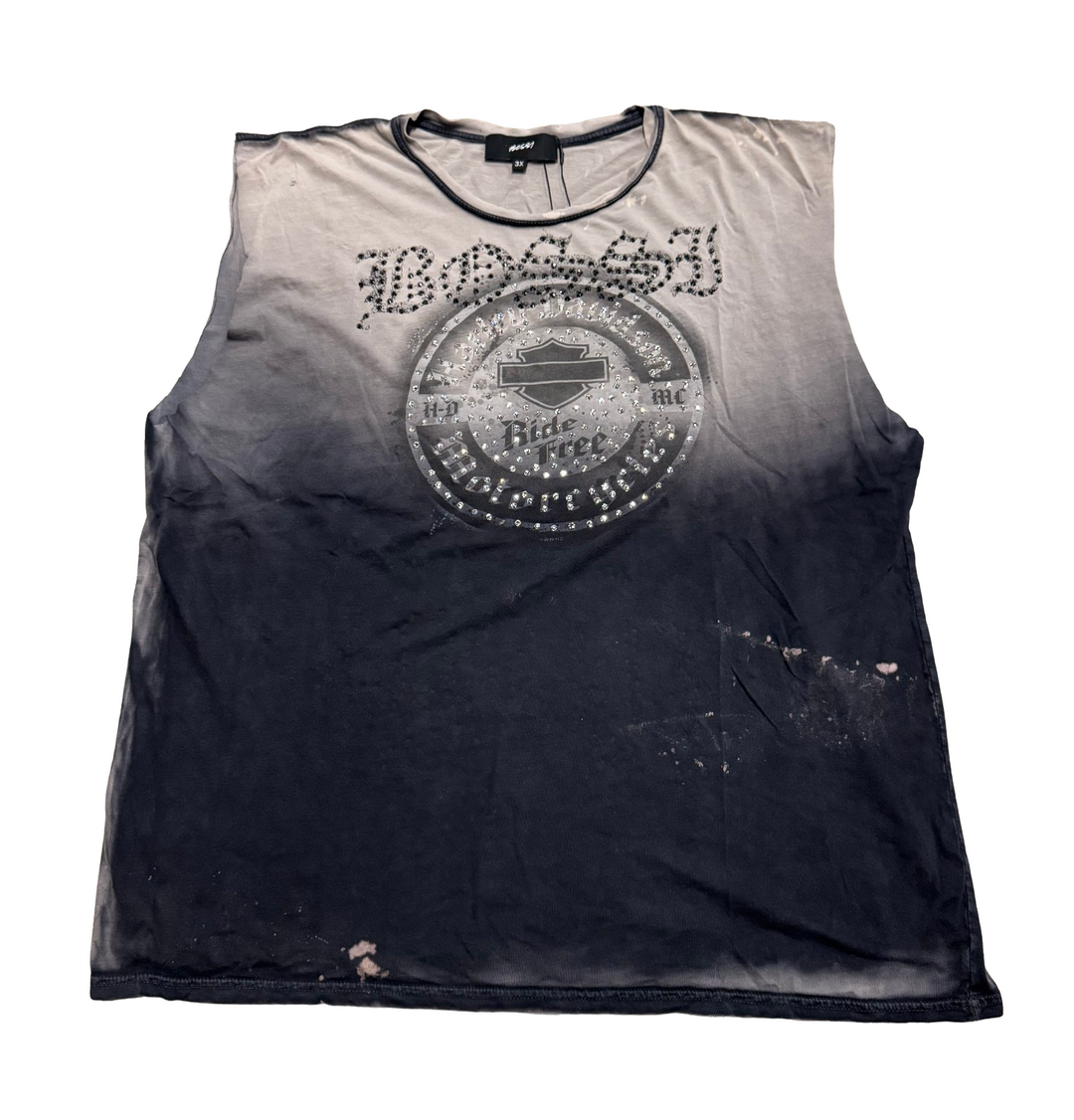 Bossi 'Ride Free' Harley Davidson Vintage Rhinestone Cutoff Tee