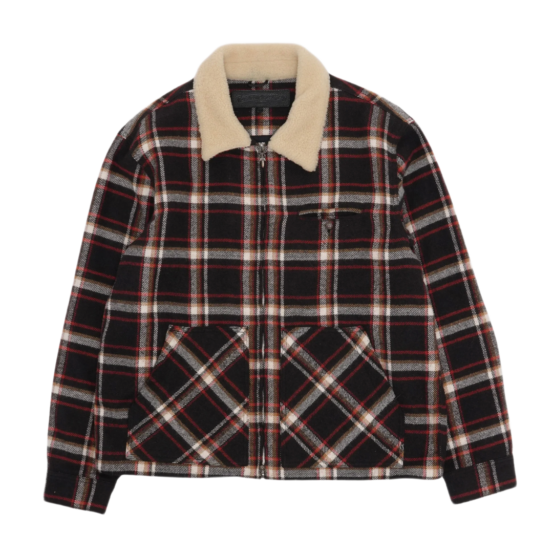 Chrome Hearts 'Black' Shearling Collar Flannel Zip Up Jacket