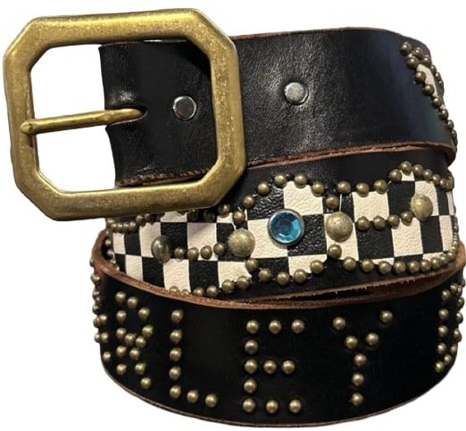 Studded 'Black/White Light Blue Stud' Harley Davidson Belt
