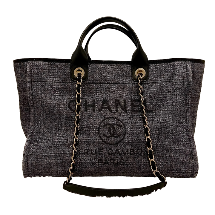 Chanel '19C Large Black Tweed' Deauville Shopping Tote Gold Hardware