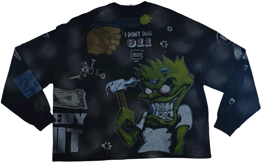 Greedy Unit 'Screw Head' All Over Black Longsleeve