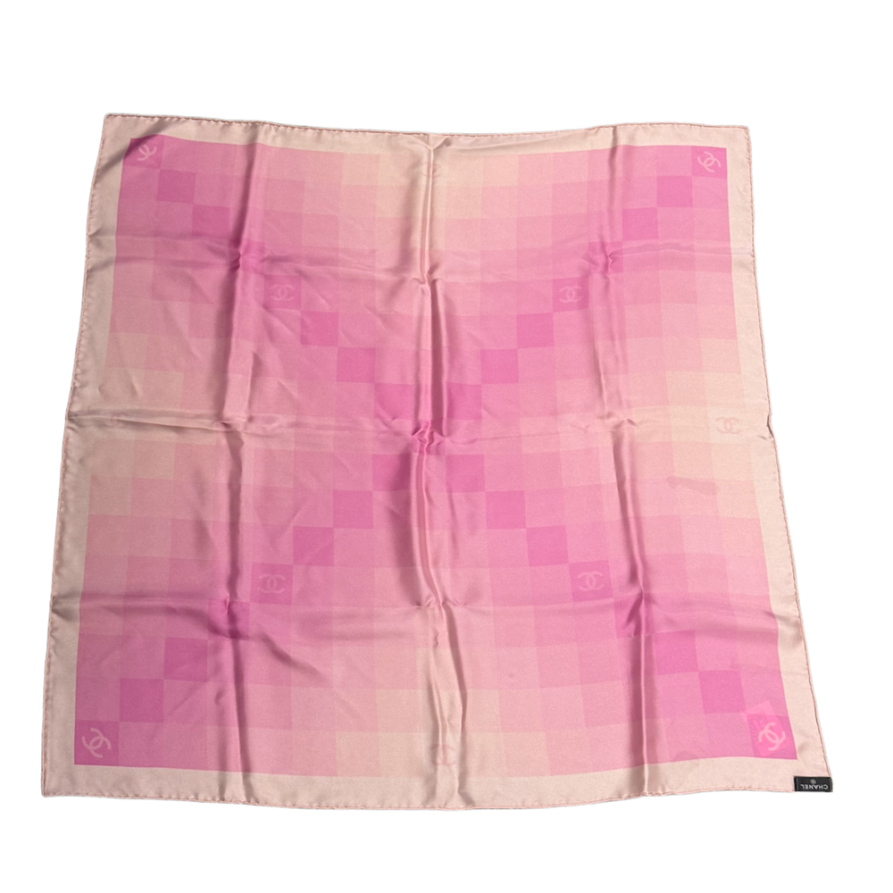Chanel 25k 'Checkered Pink' Silk Square Scarf