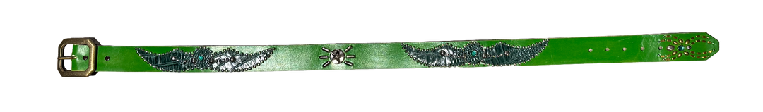 Studded 'Green Snakeskin Silver Star Spider Gem' Green Belt
