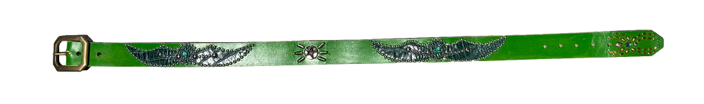 Studded 'Green Snakeskin Silver Star Spider Gem' Green Belt