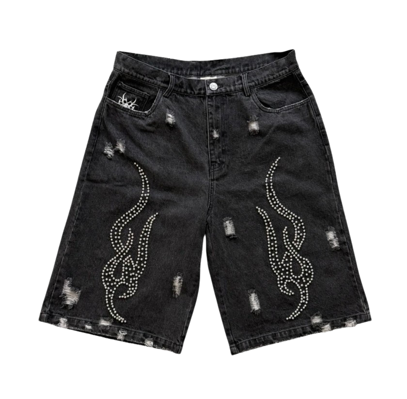 Chew Forever 'Studded' Black Denim Shorts