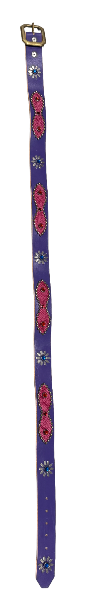Studded 'Pink Snakeskin/ Blue Sun Gem' Purple Belt