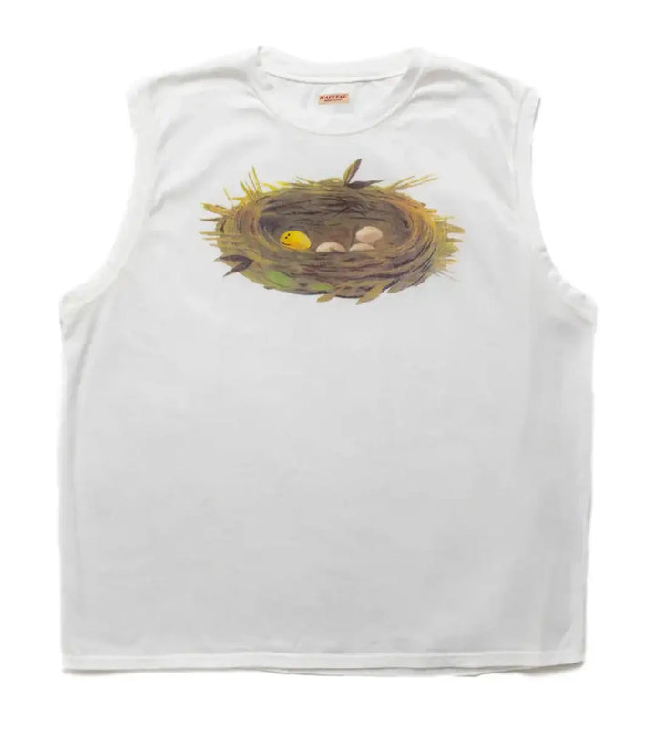 Kapital 'Rainbowy Bird's Nest' Sleeveless White Tee