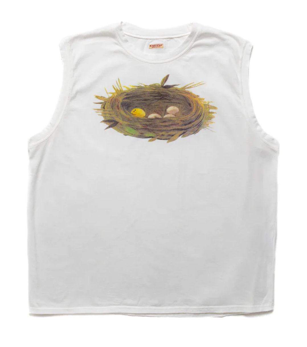 Kapital 'Rainbowy Bird's Nest' Sleeveless White Tee