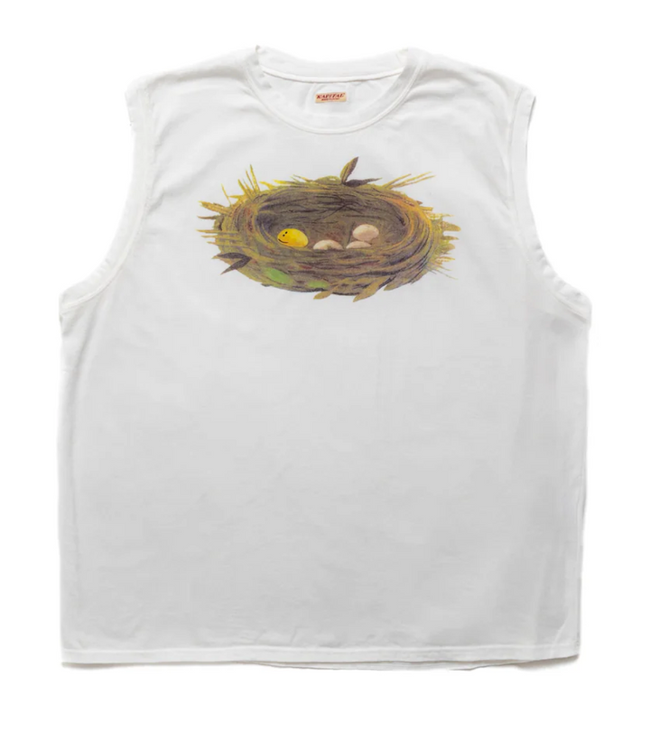 Kapital 'Rainbowy Bird's Nest' Sleeveless White Tee