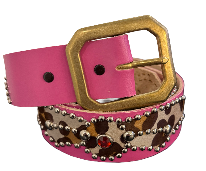 Studded 'Leopard Fur Spider Gem' Pink Belt