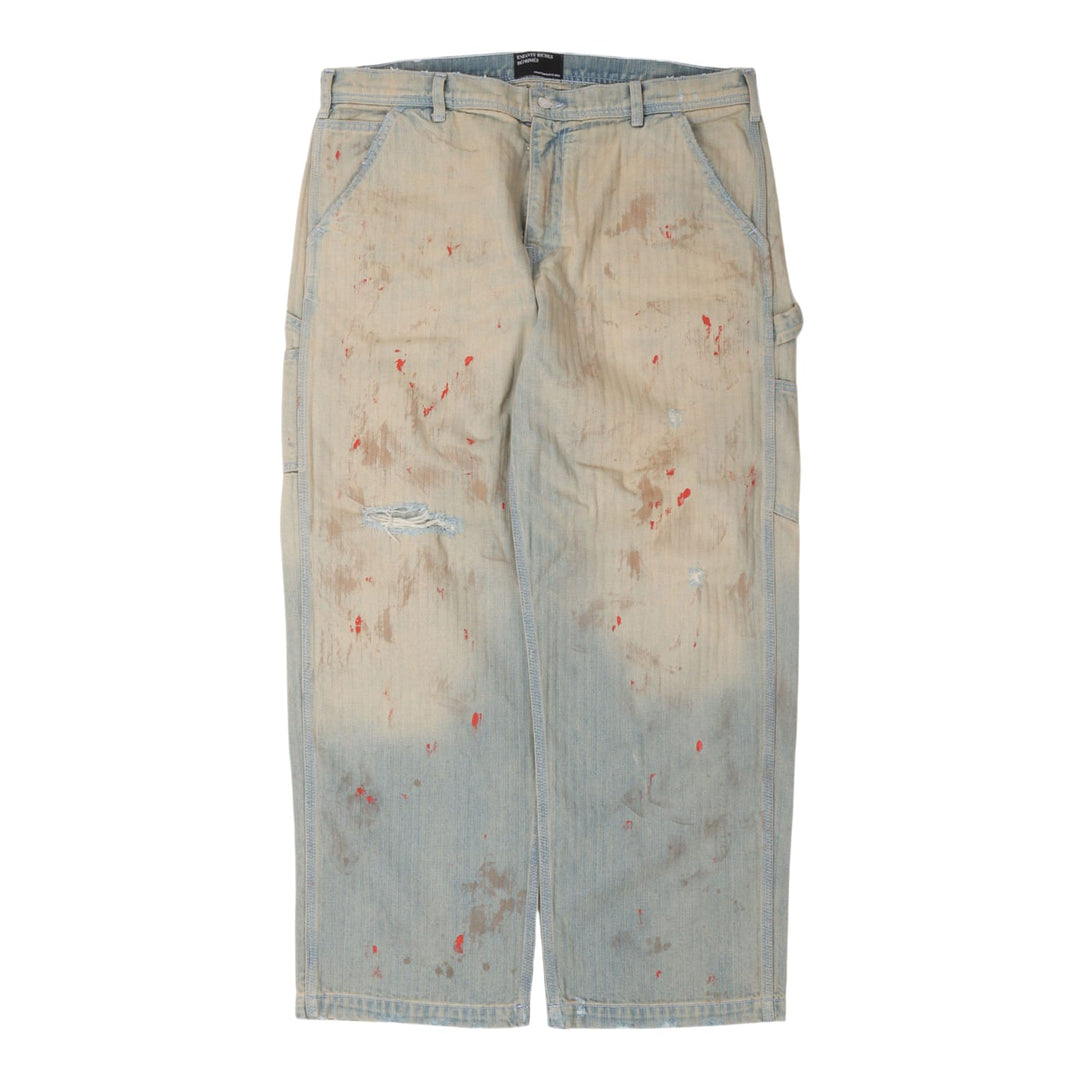 Enfants Riches Deprimes Straight Leg Paint-Splattered Distressed Herringbone Jeans