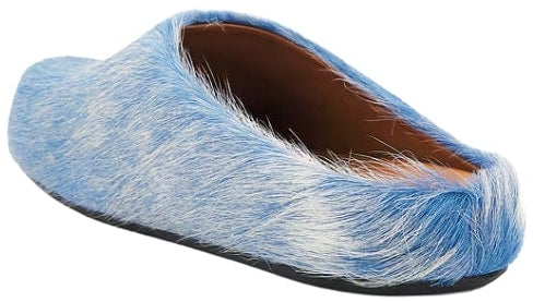 Marni 'Light Blue' Long Hair Sabot Slippers