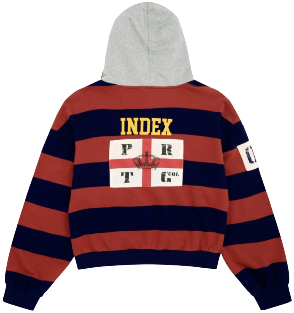 クッションカバー Protocol Index STRIPE POLO HOODIE / RED Protocol Index 'Red' Stripe Polo Hoodie – Showroom LA