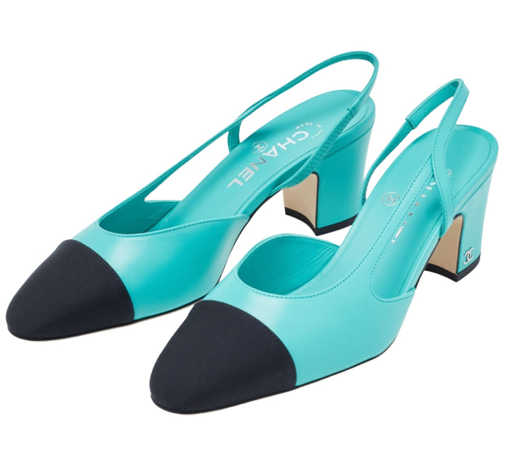Chanel Gabrielle Slingback Heels Teal 24C