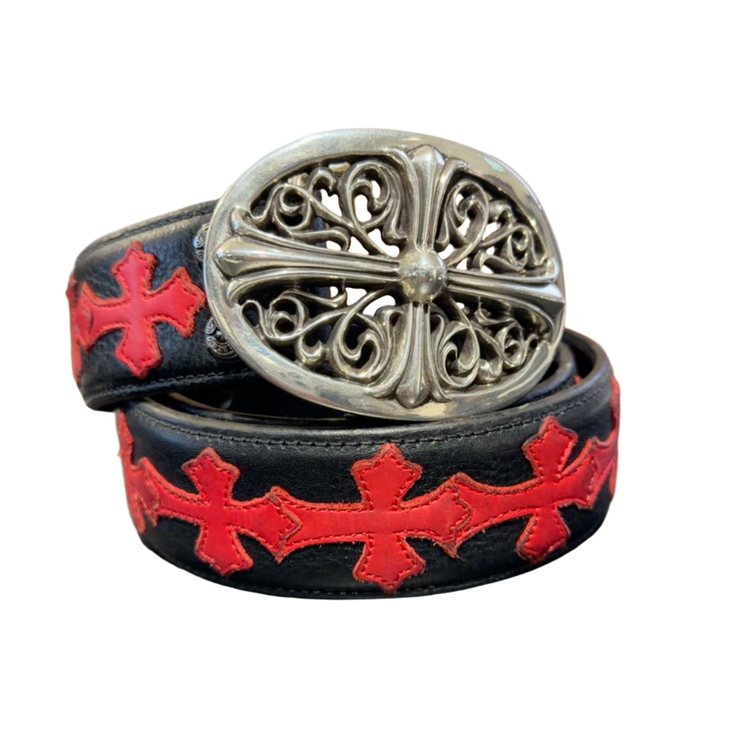 Chrome Hearts 'Silver Oval Cross' Red Patches Belt